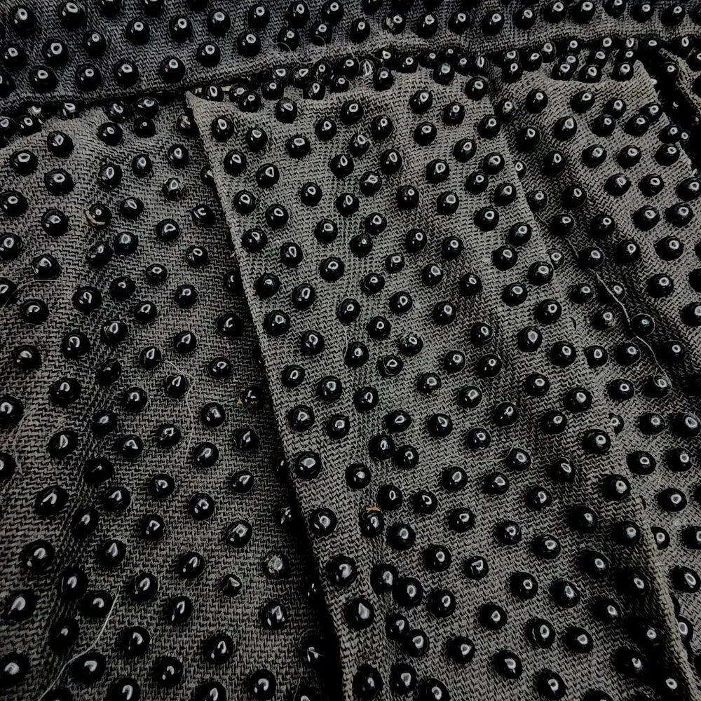 Vintage Plastic Beaded Bag Pleated Satchel Crescent Black Zippered Closure
